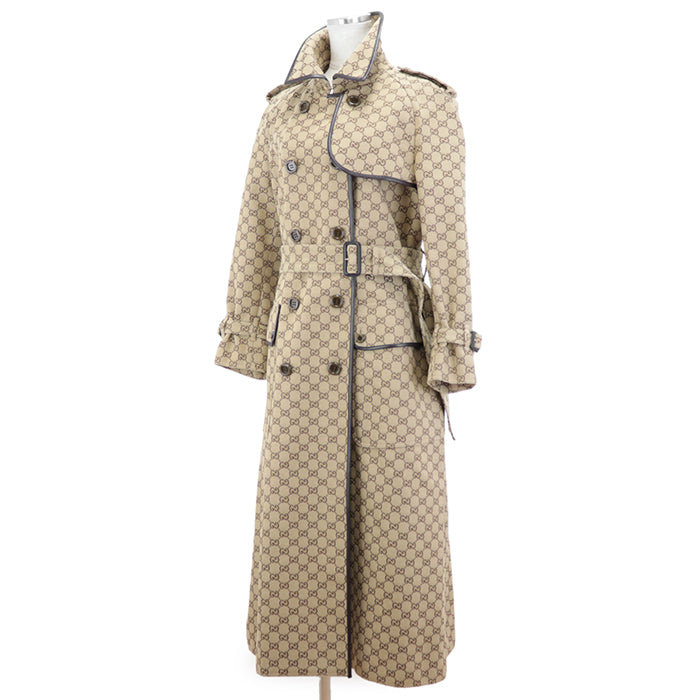 GUCCI coat [Outer material] 71% cotton, 29% polyester [Lining] 100% rayon [Leather part] Sheepskin Beige, Brown 648997 Z8AMP Women 38 Used Authentic