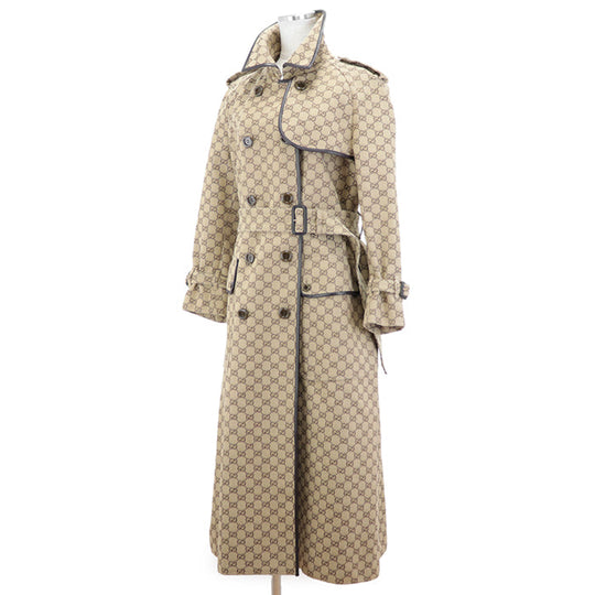 GUCCI coat [Outer material] 71% cotton, 29% polyester [Lining] 100% rayon [Leather part] Sheepskin Beige, Brown 648997 Z8AMP Women 38 Used Authentic