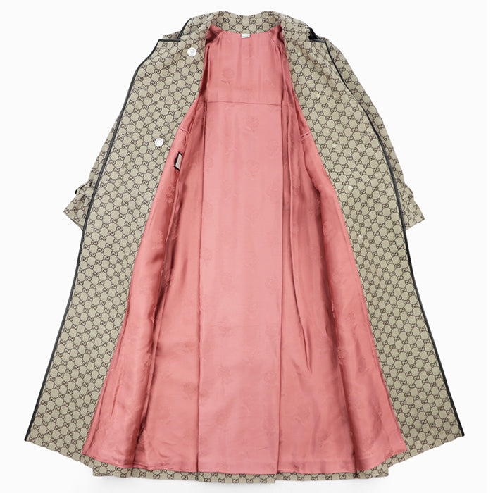 GUCCI coat [Outer material] 71% cotton, 29% polyester [Lining] 100% rayon [Leather part] Sheepskin Beige, Brown 648997 Z8AMP Women 38 Used Authentic