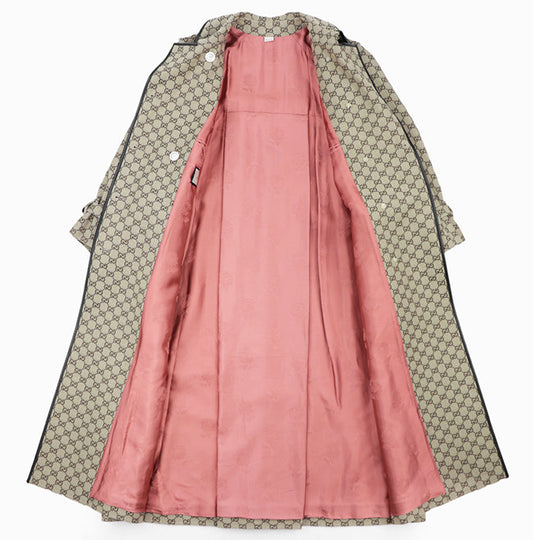 GUCCI coat [Outer material] 71% cotton, 29% polyester [Lining] 100% rayon [Leather part] Sheepskin Beige, Brown 648997 Z8AMP Women 38 Used Authentic