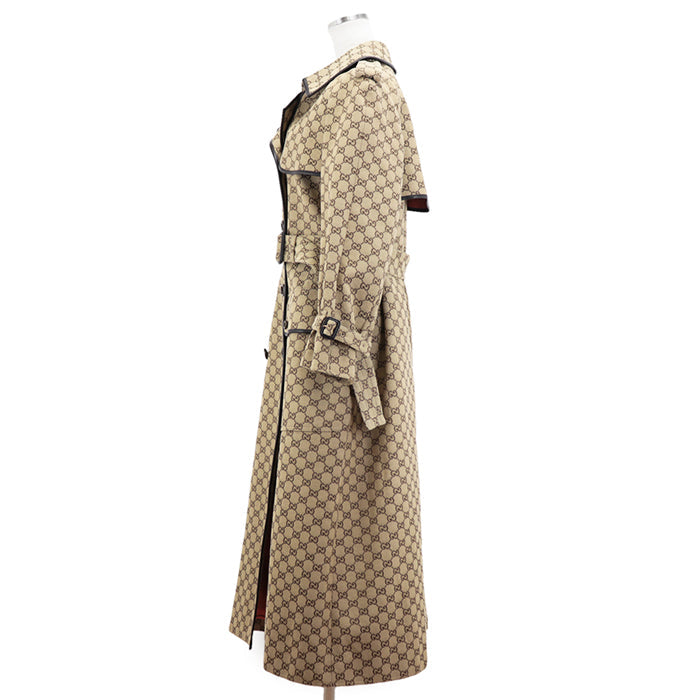 GUCCI coat [Outer material] 71% cotton, 29% polyester [Lining] 100% rayon [Leather part] Sheepskin Beige, Brown 648997 Z8AMP Women 38 Used Authentic