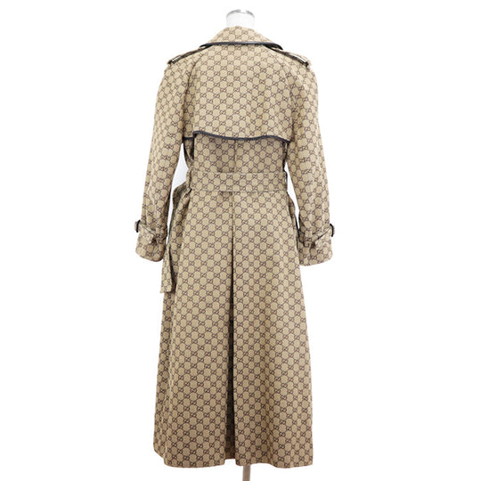 GUCCI coat [Outer material] 71% cotton, 29% polyester [Lining] 100% rayon [Leather part] Sheepskin Beige, Brown 648997 Z8AMP Women 38 Used Authentic