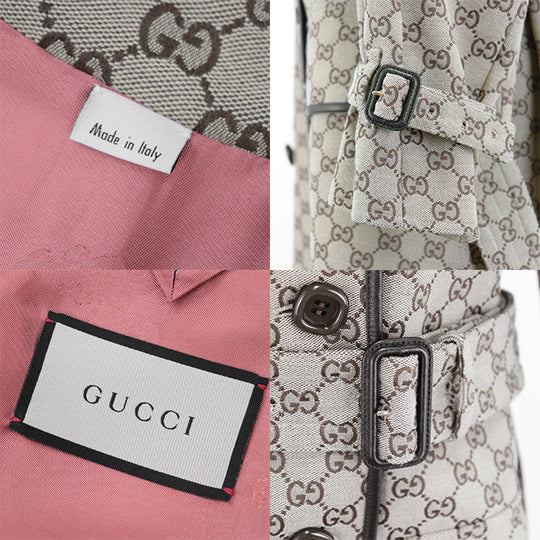 GUCCI coat [Outer material] 71% cotton, 29% polyester [Lining] 100% rayon [Leather part] Sheepskin Beige, Brown 648997 Z8AMP Women 38 Used Authentic