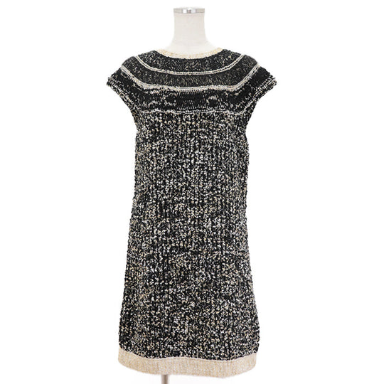 CHANEL one piece Silk 3%, Paper 2% [Outer fabric] Wool 60%, Polyamide 13% Black gold P61623 Karl Lagerfeld period Women 38 Used Authentic