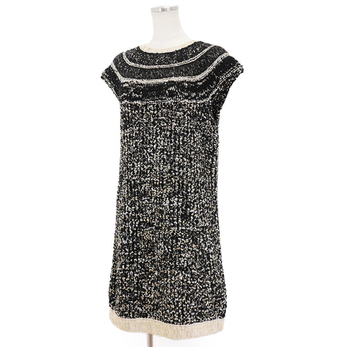 CHANEL one piece Silk 3%, Paper 2% [Outer fabric] Wool 60%, Polyamide 13% Black gold P61623 Karl Lagerfeld period Women 38 Used Authentic