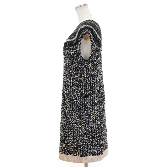 CHANEL one piece Silk 3%, Paper 2% [Outer fabric] Wool 60%, Polyamide 13% Black gold P61623 Karl Lagerfeld period Women 38 Used Authentic