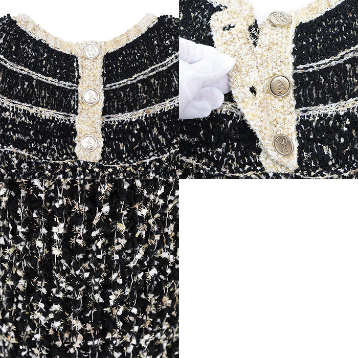 CHANEL one piece Silk 3%, Paper 2% [Outer fabric] Wool 60%, Polyamide 13% Black gold P61623 Karl Lagerfeld period Women 38 Used Authentic
