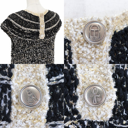 CHANEL one piece Silk 3%, Paper 2% [Outer fabric] Wool 60%, Polyamide 13% Black gold P61623 Karl Lagerfeld period Women 38 Used Authentic