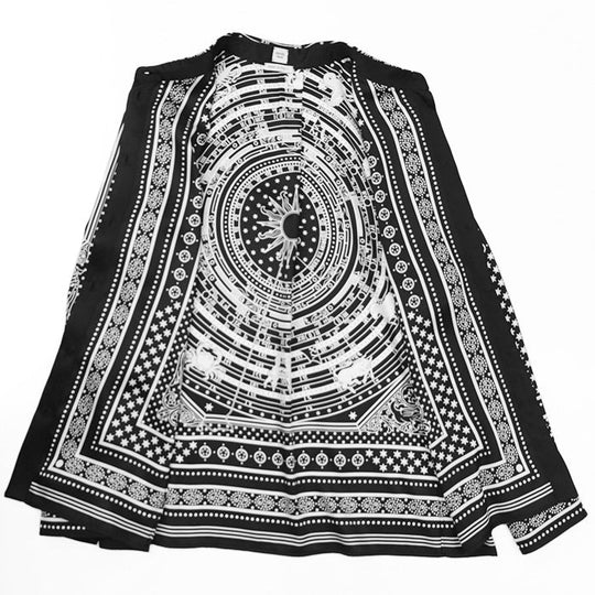 HERMES Long sleeve shirt 100% silk Black White Women 42 Used Authentic