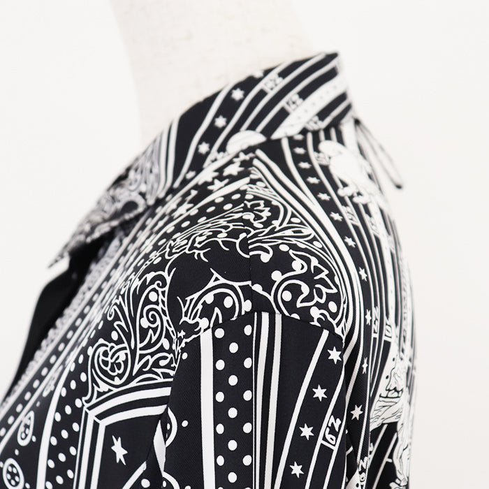 HERMES Long sleeve shirt 100% silk Black White Women 42 Used Authentic