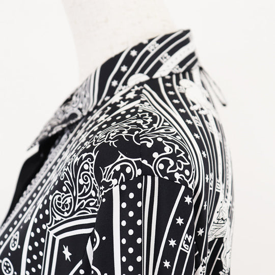 HERMES Long sleeve shirt 100% silk Black White Women 42 Used Authentic