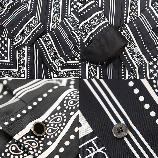 HERMES Long sleeve shirt 100% silk Black White Women 42 Used Authentic