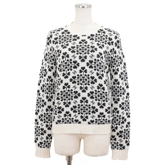 CHANEL sweater [Outer material] 100% cashmere Ivory Charcoal P71472 Women 36 Used Authentic