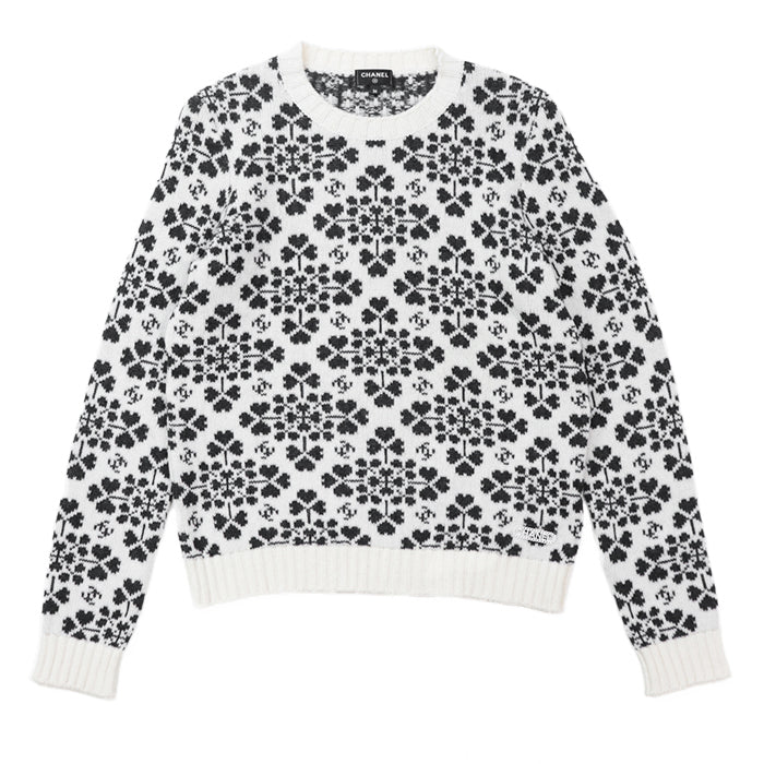 CHANEL sweater [Outer material] 100% cashmere Ivory Charcoal P71472 Women 36 Used Authentic