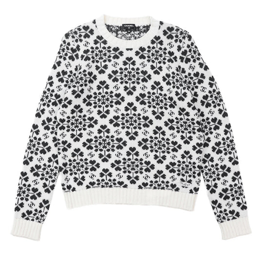 CHANEL sweater [Outer material] 100% cashmere Ivory Charcoal P71472 Women 36 Used Authentic