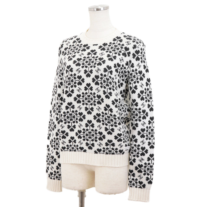 CHANEL sweater [Outer material] 100% cashmere Ivory Charcoal P71472 Women 36 Used Authentic