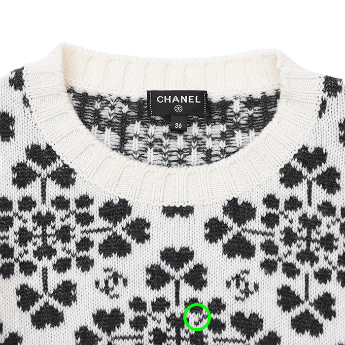 CHANEL sweater [Outer material] 100% cashmere Ivory Charcoal P71472 Women 36 Used Authentic