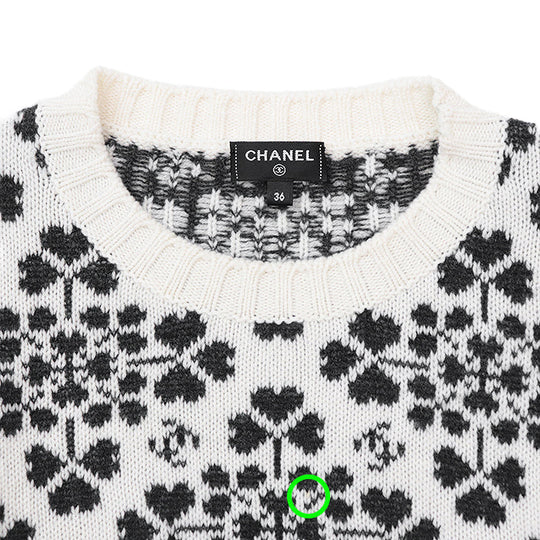CHANEL sweater [Outer material] 100% cashmere Ivory Charcoal P71472 Women 36 Used Authentic