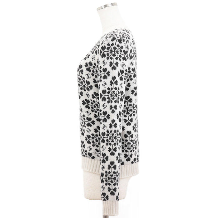 CHANEL sweater [Outer material] 100% cashmere Ivory Charcoal P71472 Women 36 Used Authentic