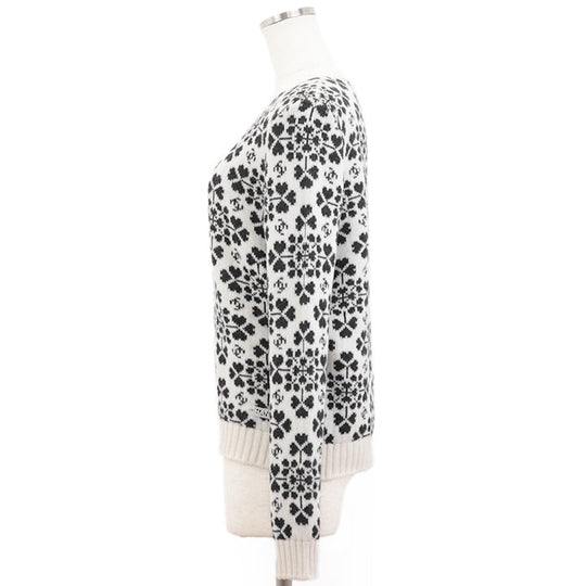 CHANEL sweater [Outer material] 100% cashmere Ivory Charcoal P71472 Women 36 Used Authentic
