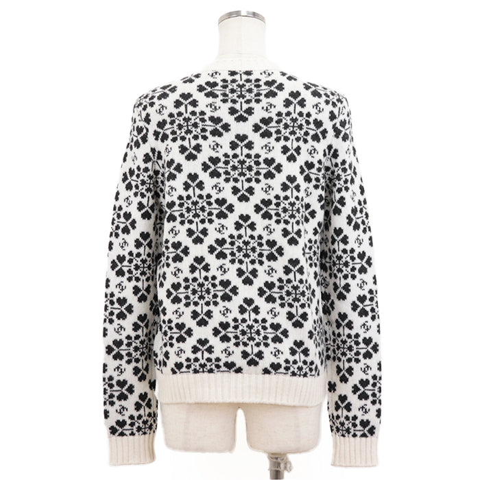 CHANEL sweater [Outer material] 100% cashmere Ivory Charcoal P71472 Women 36 Used Authentic