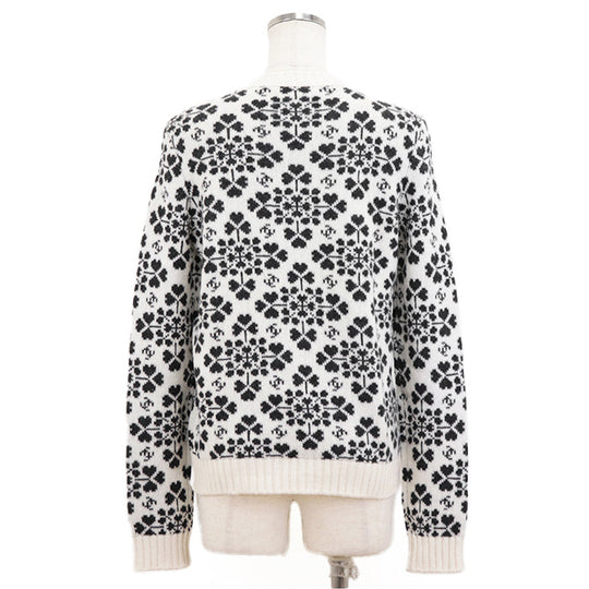 CHANEL sweater [Outer material] 100% cashmere Ivory Charcoal P71472 Women 36 Used Authentic