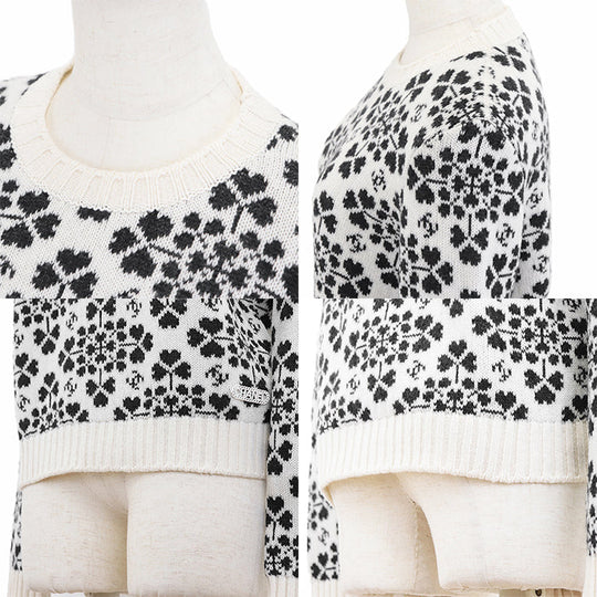 CHANEL sweater [Outer material] 100% cashmere Ivory Charcoal P71472 Women 36 Used Authentic