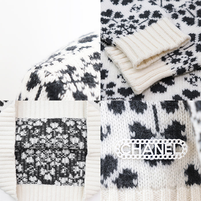 CHANEL sweater [Outer material] 100% cashmere Ivory Charcoal P71472 Women 36 Used Authentic