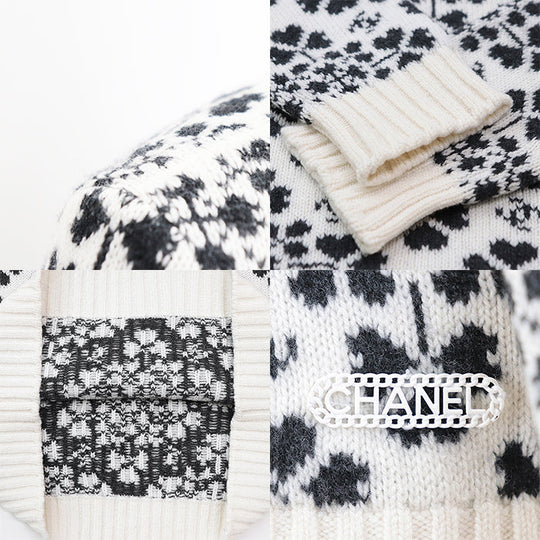 CHANEL sweater [Outer material] 100% cashmere Ivory Charcoal P71472 Women 36 Used Authentic