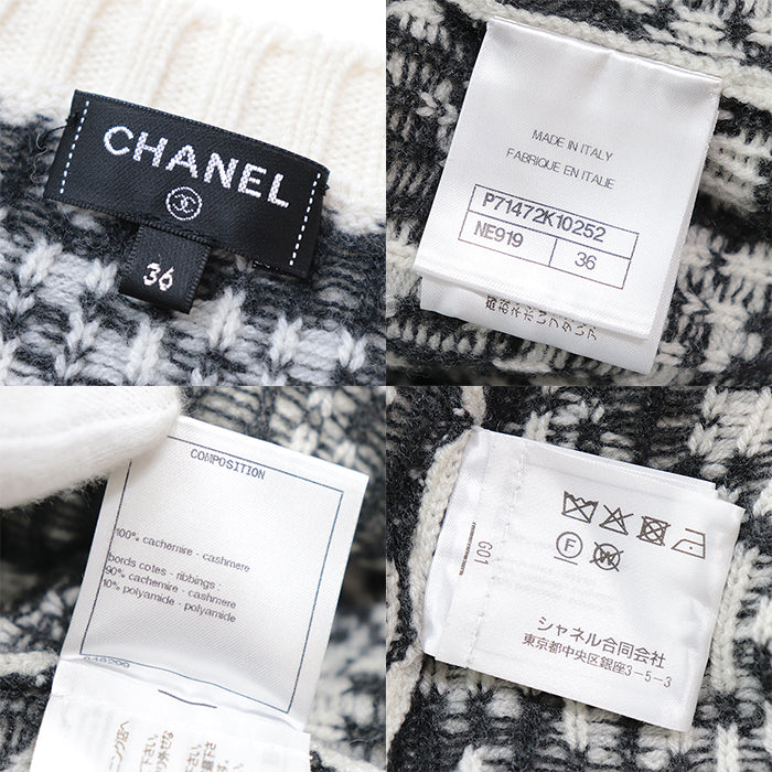 CHANEL sweater [Outer material] 100% cashmere Ivory Charcoal P71472 Women 36 Used Authentic