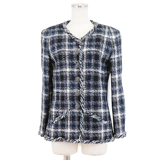 CHANEL Other outerwear [Outer material] 65% cotton, 15% linen [Lining] 64% cotton, 36% silk Navy, White P58787 Women 36 Used Authentic