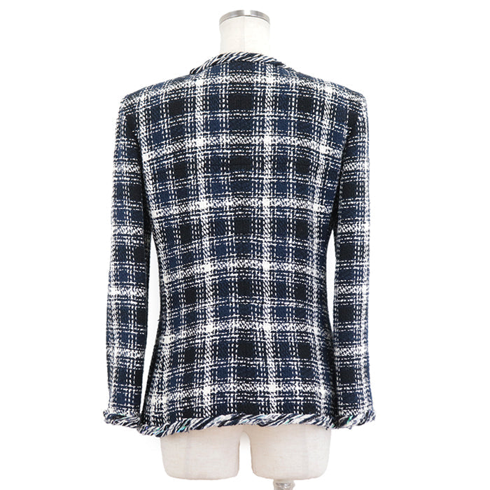 CHANEL Other outerwear [Outer material] 65% cotton, 15% linen [Lining] 64% cotton, 36% silk Navy, White P58787 Women 36 Used Authentic