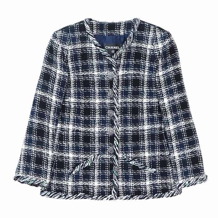CHANEL Other outerwear [Outer material] 65% cotton, 15% linen [Lining] 64% cotton, 36% silk Navy, White P58787 Women 36 Used Authentic