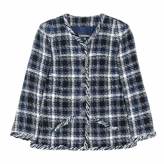 CHANEL Other outerwear [Outer material] 65% cotton, 15% linen [Lining] 64% cotton, 36% silk Navy, White P58787 Women 36 Used Authentic