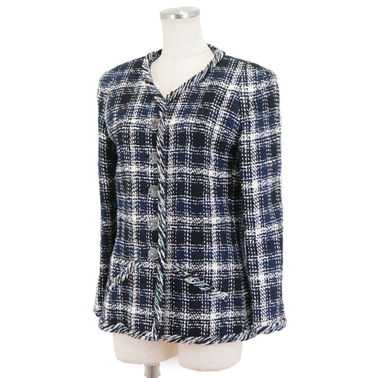 CHANEL Other outerwear [Outer material] 65% cotton, 15% linen [Lining] 64% cotton, 36% silk Navy, White P58787 Women 36 Used Authentic