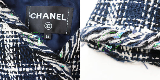 CHANEL Other outerwear [Outer material] 65% cotton, 15% linen [Lining] 64% cotton, 36% silk Navy, White P58787 Women 36 Used Authentic