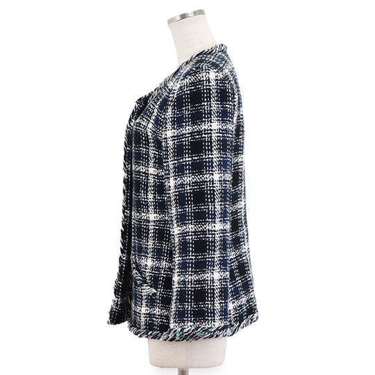 CHANEL Other outerwear [Outer material] 65% cotton, 15% linen [Lining] 64% cotton, 36% silk Navy, White P58787 Women 36 Used Authentic
