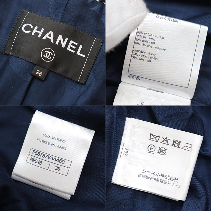 CHANEL Other outerwear [Outer material] 65% cotton, 15% linen [Lining] 64% cotton, 36% silk Navy, White P58787 Women 36 Used Authentic
