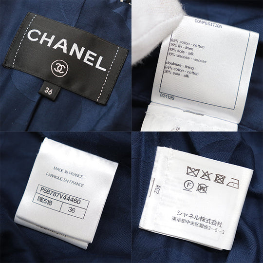 CHANEL Other outerwear [Outer material] 65% cotton, 15% linen [Lining] 64% cotton, 36% silk Navy, White P58787 Women 36 Used Authentic