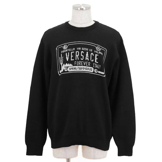 VERSACE sweater [Outer material] 100% cotton Black White mens 54 Used Authentic