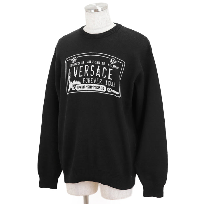 VERSACE sweater [Outer material] 100% cotton Black White mens 54 Used Authentic