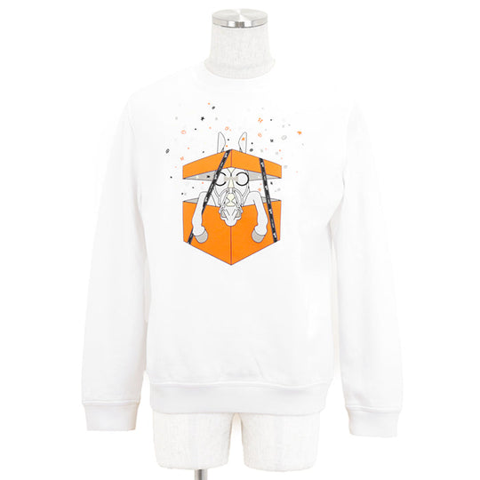 HERMES sweat 100% cotton, decorative parts: 80% nylon, 20% polyurethane [Rib] 90% cotton, 10% polyurethane White, Multicolor mens L Used Authentic