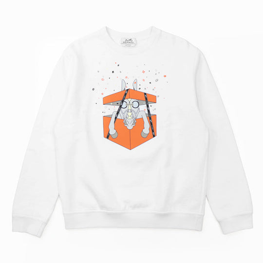 HERMES sweat 100% cotton, decorative parts: 80% nylon, 20% polyurethane [Rib] 90% cotton, 10% polyurethane White, Multicolor mens L Used Authentic