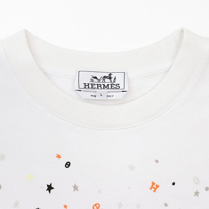 HERMES sweat 100% cotton, decorative parts: 80% nylon, 20% polyurethane [Rib] 90% cotton, 10% polyurethane White, Multicolor mens L Used Authentic
