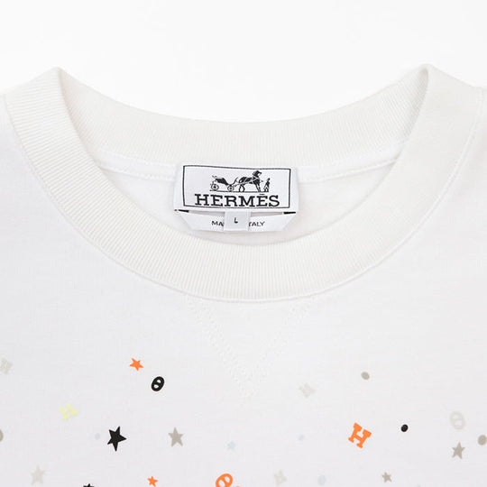 HERMES sweat 100% cotton, decorative parts: 80% nylon, 20% polyurethane [Rib] 90% cotton, 10% polyurethane White, Multicolor mens L Used Authentic