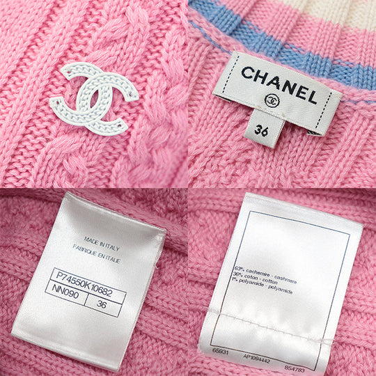 CHANEL sweater 63% cashmere, 36% cotton pink P74550 Virginie Viard period Women 36 Used Authentic