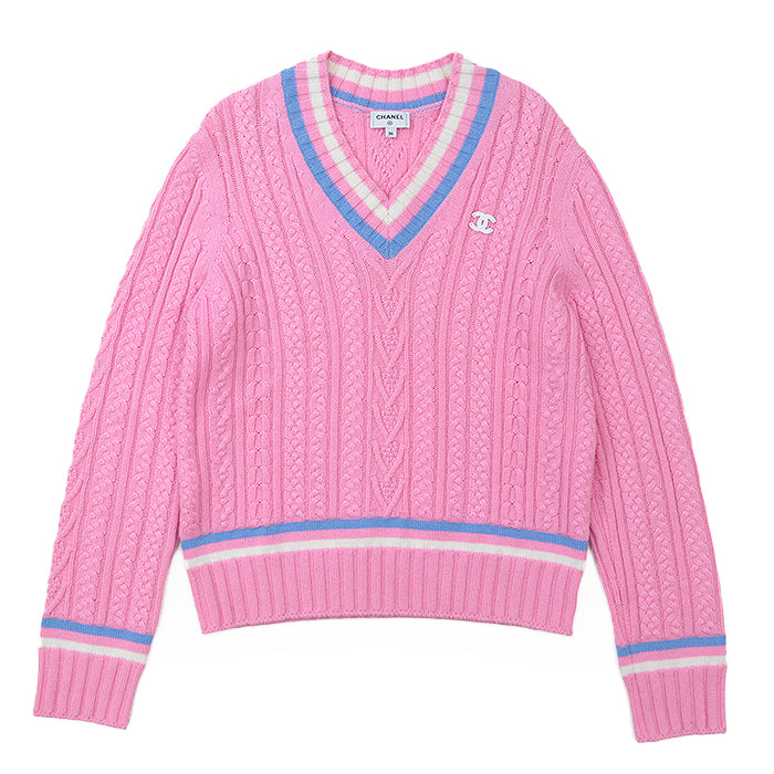 CHANEL sweater 63% cashmere, 36% cotton pink P74550 Virginie Viard period Women 36 Used Authentic