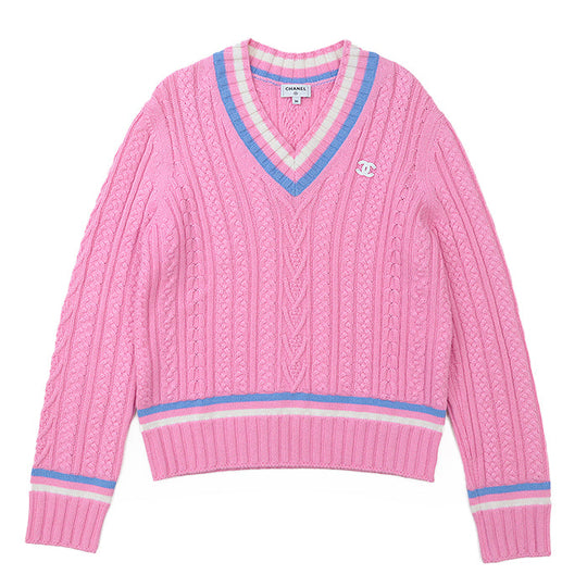 CHANEL sweater 63% cashmere, 36% cotton pink P74550 Virginie Viard period Women 36 Used Authentic