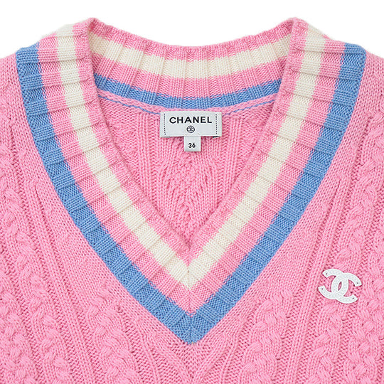 CHANEL sweater 63% cashmere, 36% cotton pink P74550 Virginie Viard period Women 36 Used Authentic