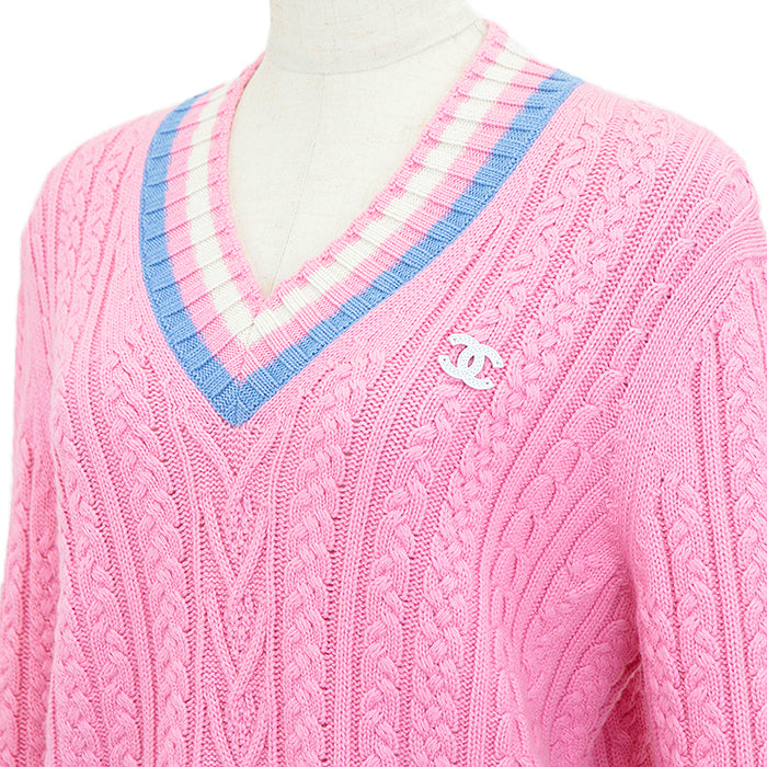 CHANEL sweater 63% cashmere, 36% cotton pink P74550 Virginie Viard period Women 36 Used Authentic